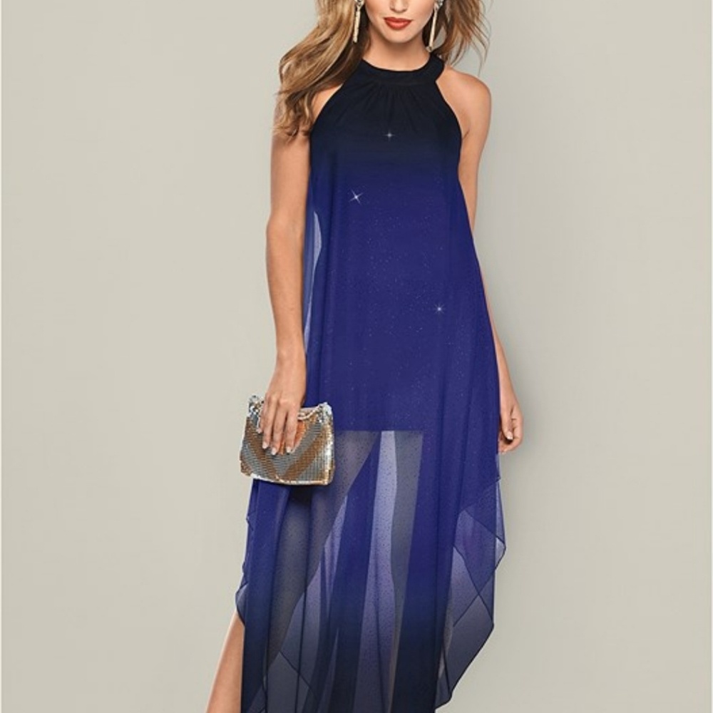 Never Worn Blue Sparkly Halter Dress